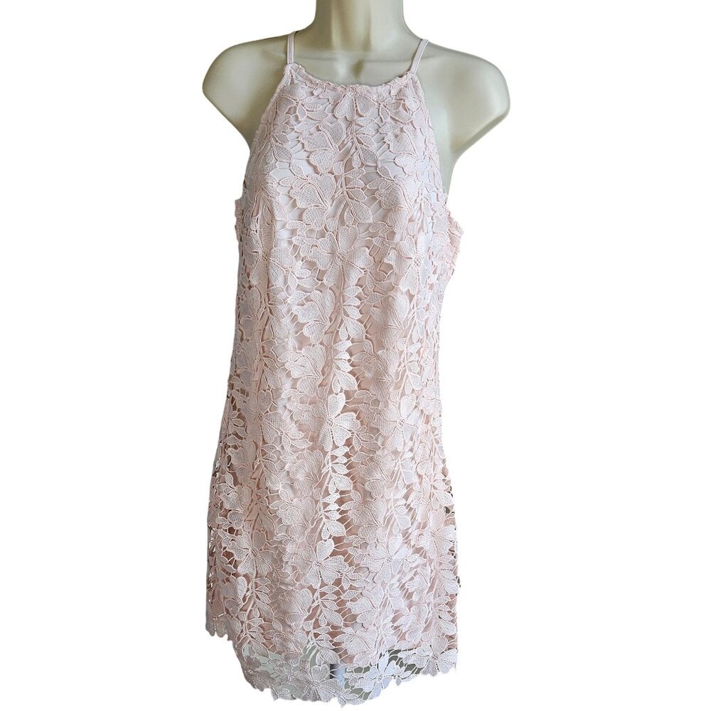 Cottagecore Pastel Pink Mini Scalloped Lace Halter Dress, A New Day™, XS, NWT - Picture 2 of 9